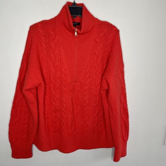J CREW Sweater Womens Large Orange Cable-Knit 1/2-Zip NEW Supersoft Yarn BD032 - Picture 1 of 12